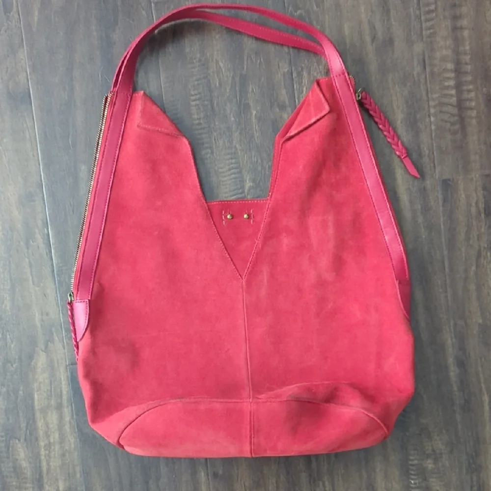 Anthropologie Red Suede with Leather Trim Details Slouchy Bag - Picture 4 of 12